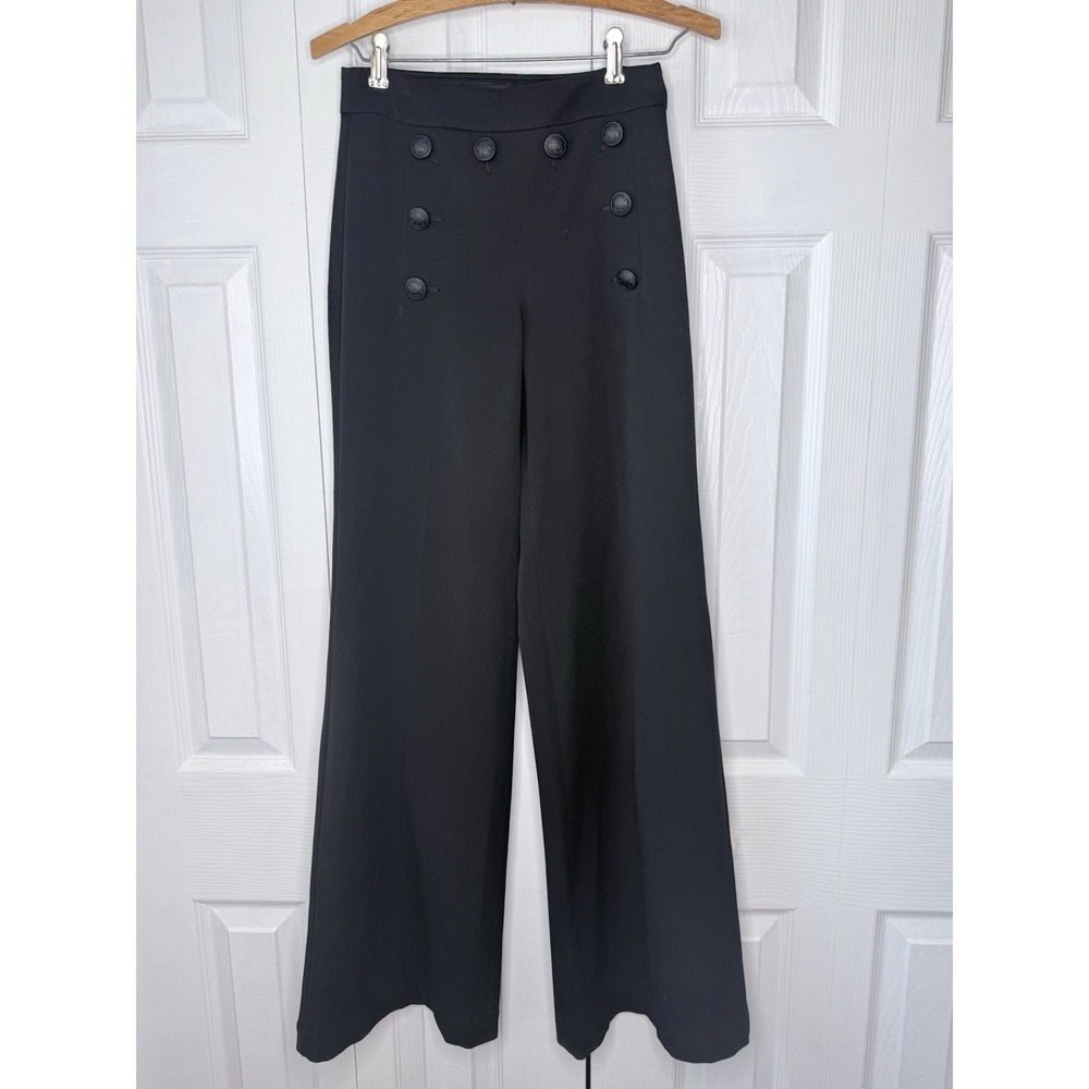 EXPRESS Wide Leg High Rise Black Matte Crested Button Sailor Pants Women Size 00